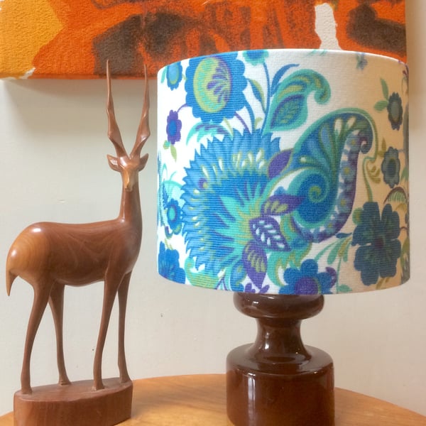 Retro Scandi Flower Power Lampshade in 60s 70s Blue Green Purple Vintage Fabric