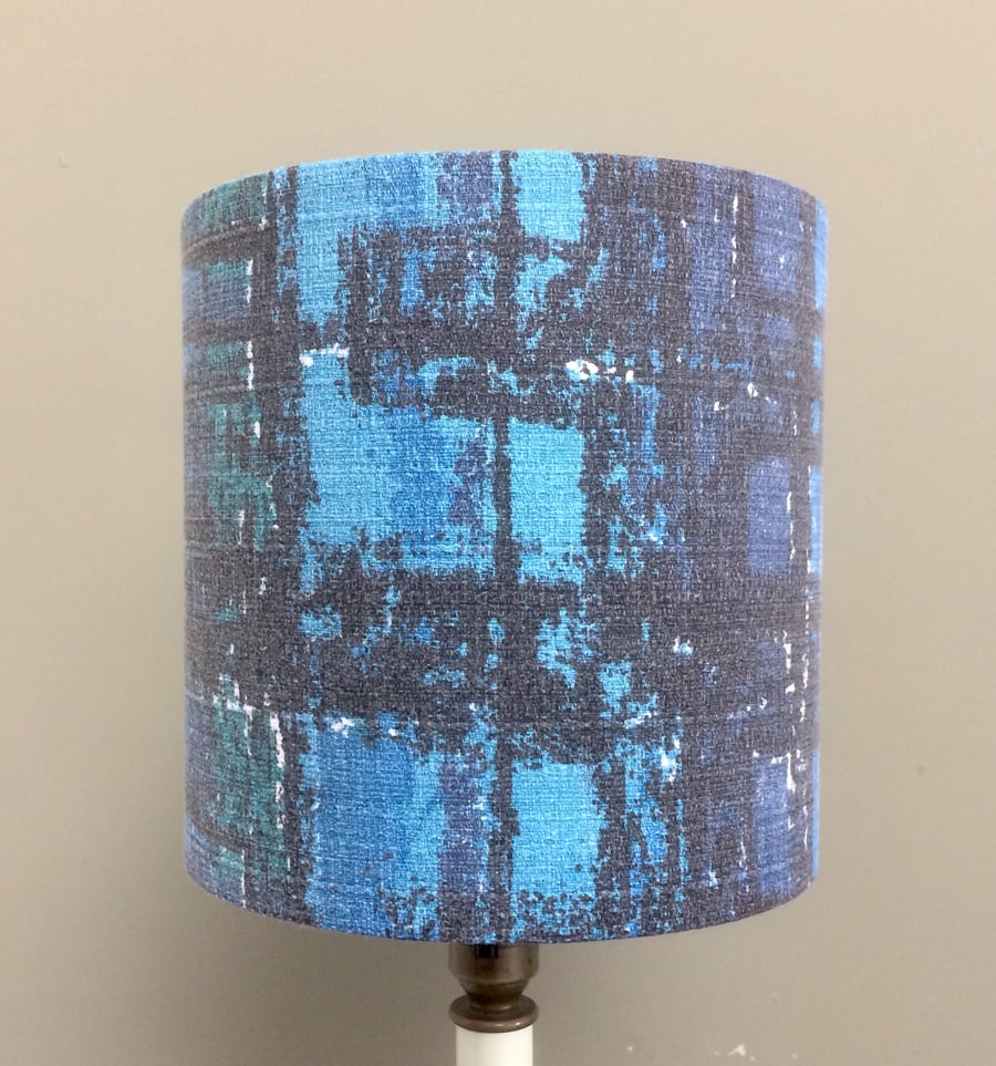 Black and Blue Mid Century 50s 60s Barkcloth Vintage Fabric RETRO Lampshade