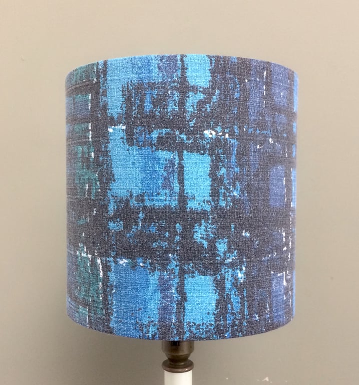 Black and Blue Mid Century 50s 60s Barkcloth Vintage Fabric RETRO Lampshade