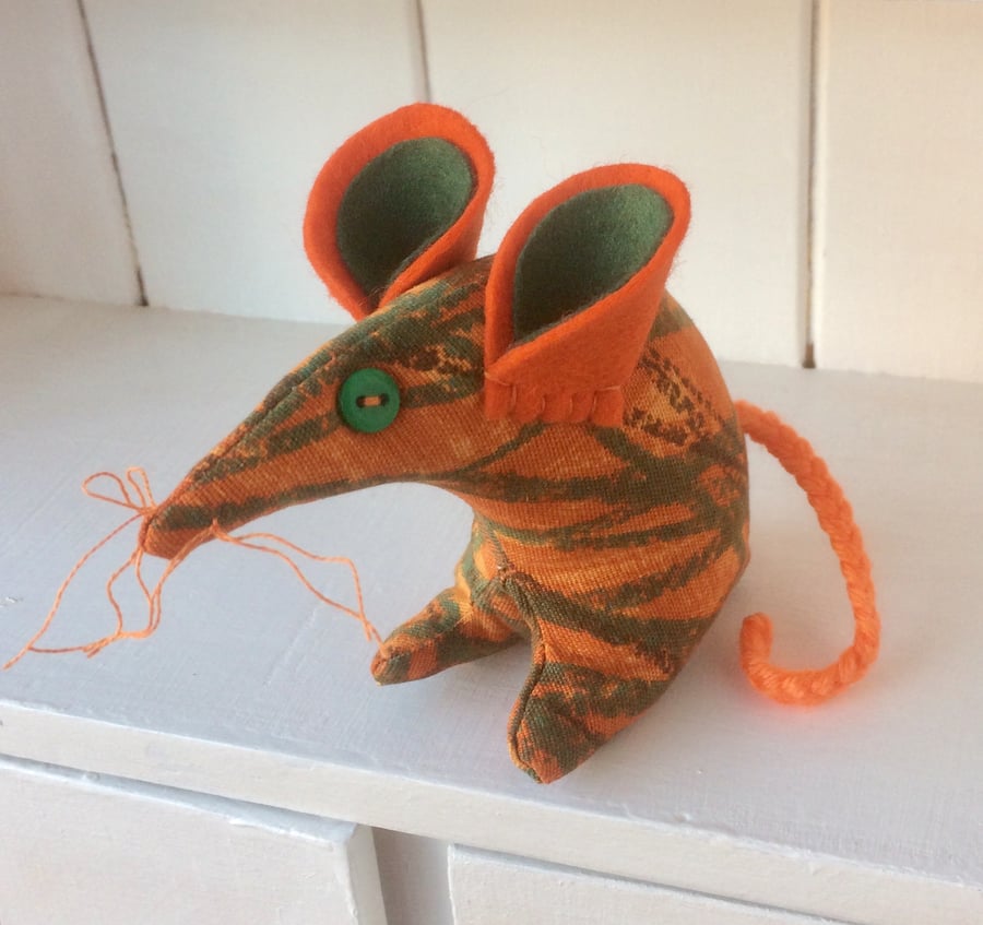 Midcentury Orange Green 50s 60s Vintage fabric Spike the Retro Mouse 
