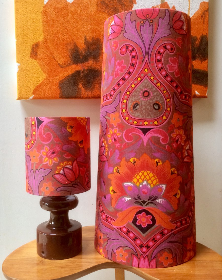 60s 70s GROOVY HippyTrippy Pink Brown Purple vintage fabric Lampshade option 