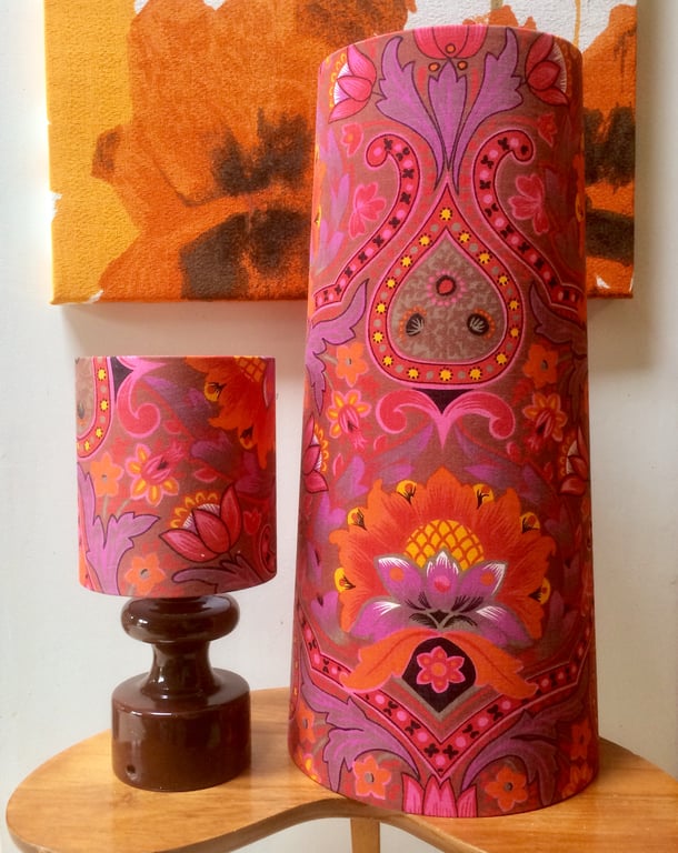 60s 70s GROOVY HippyTrippy Pink Brown Purple vintage fabric Lampshade option 