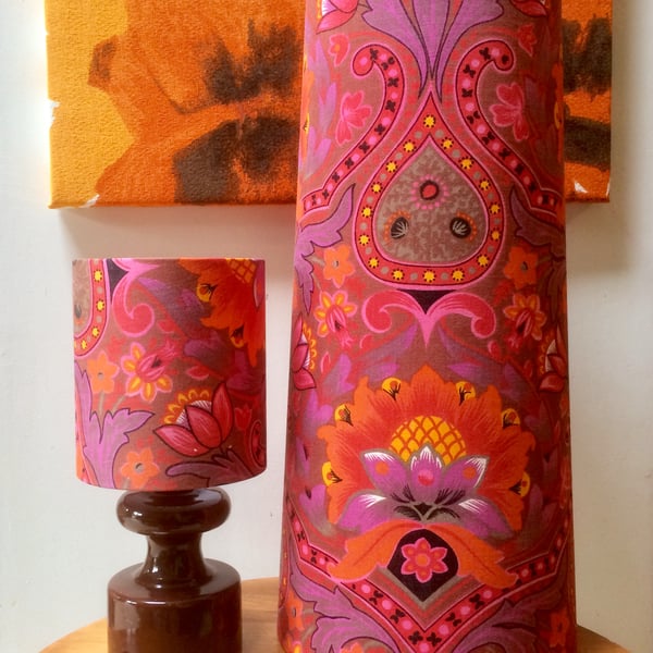 60s 70s GROOVY HippyTrippy Pink Brown Purple vintage fabric Lampshade option 