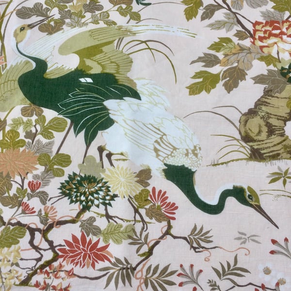 Chinese White Storks GREEN Flamenco by Jonelle Vintage Fabric LARGER Lampshade 