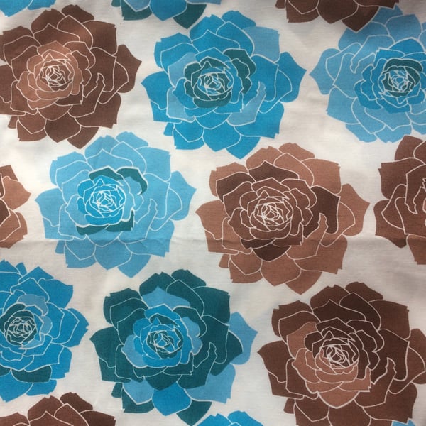 Retro Rose HAVANA Blue and Brown 50s 60s vintage style fabric Lampshade option