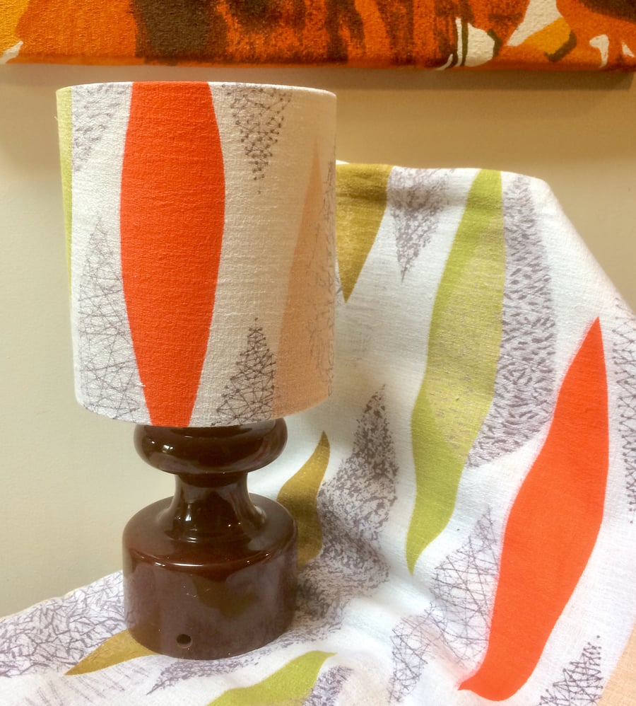 Iconic Mid Century Retro Leaf lampshade in Orange Green 50s 60s barkcloth fabric
