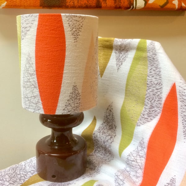 Iconic Mid Century Retro Leaf lampshade in Orange Green 50s 60s barkcloth fabric