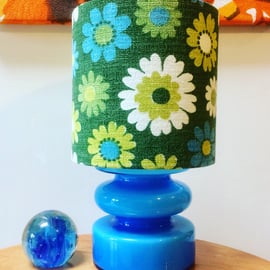 GREEN Blue Daisy Flower Power Vintage 60s 70s Barkcloth Fabric Lampshade option 