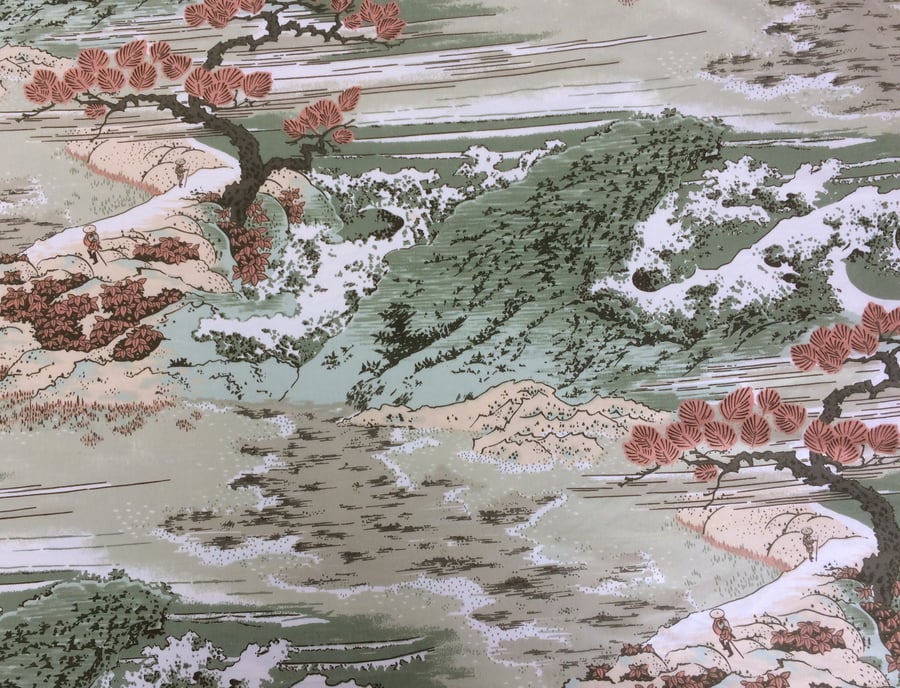 Chinoiserie Mountain Scene Lampshade in HOSUKAI Sanderson Vintage Fabric 