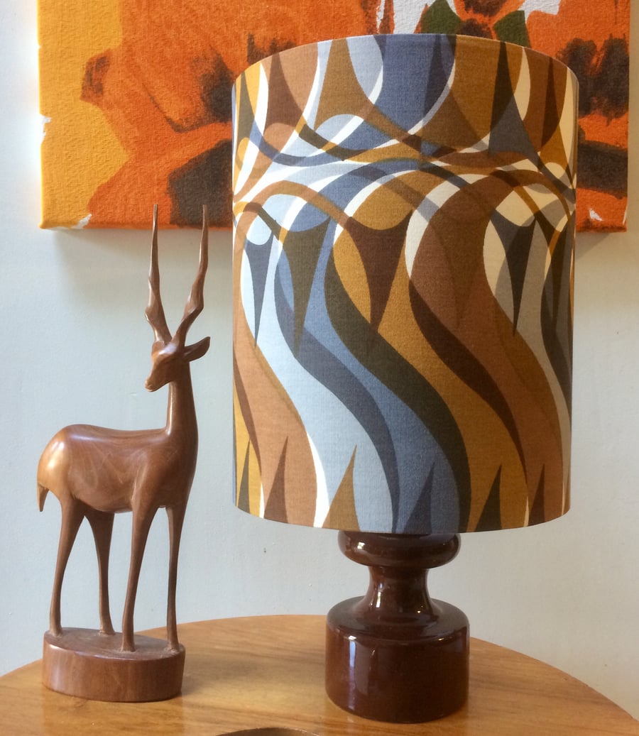 Retro 60d Op Art Abstract MOD Grey Brown Sigma vintage fabric Lampshade