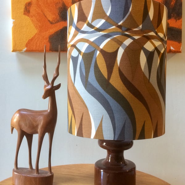 Retro 60d Op Art Abstract MOD Grey Brown Sigma vintage fabric Lampshade
