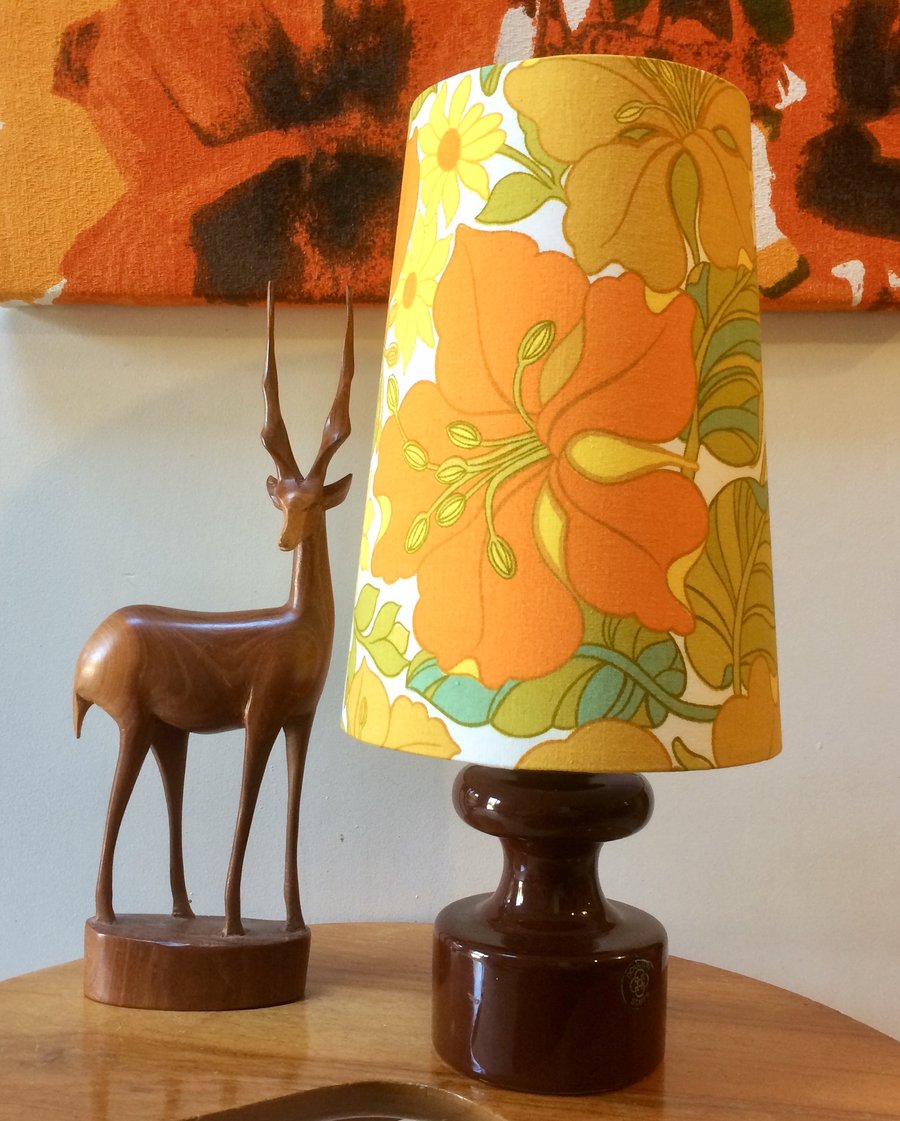 Tropical DORA Orange Yellow 60s 70s Floral Sanderson vintage fabric Lampshade