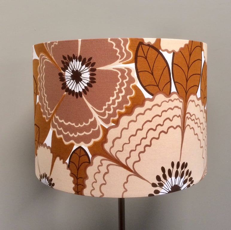Fab Retro BORAS Lampshade 70s 60s Brown Mustard vintage fabric