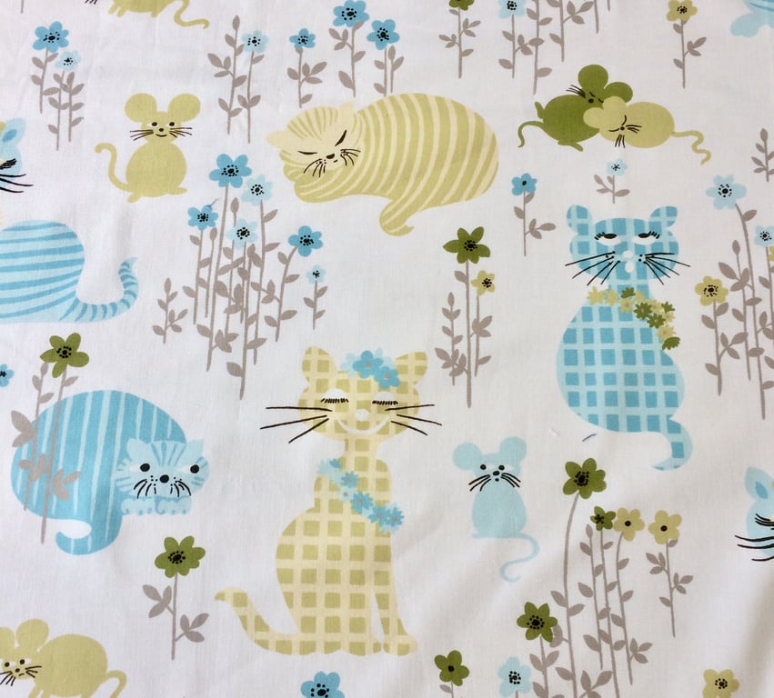 Green Blue 60s 70s Retro Cat Mouse PUSS PUSS Sanderson Vintage Fabric Lampshade