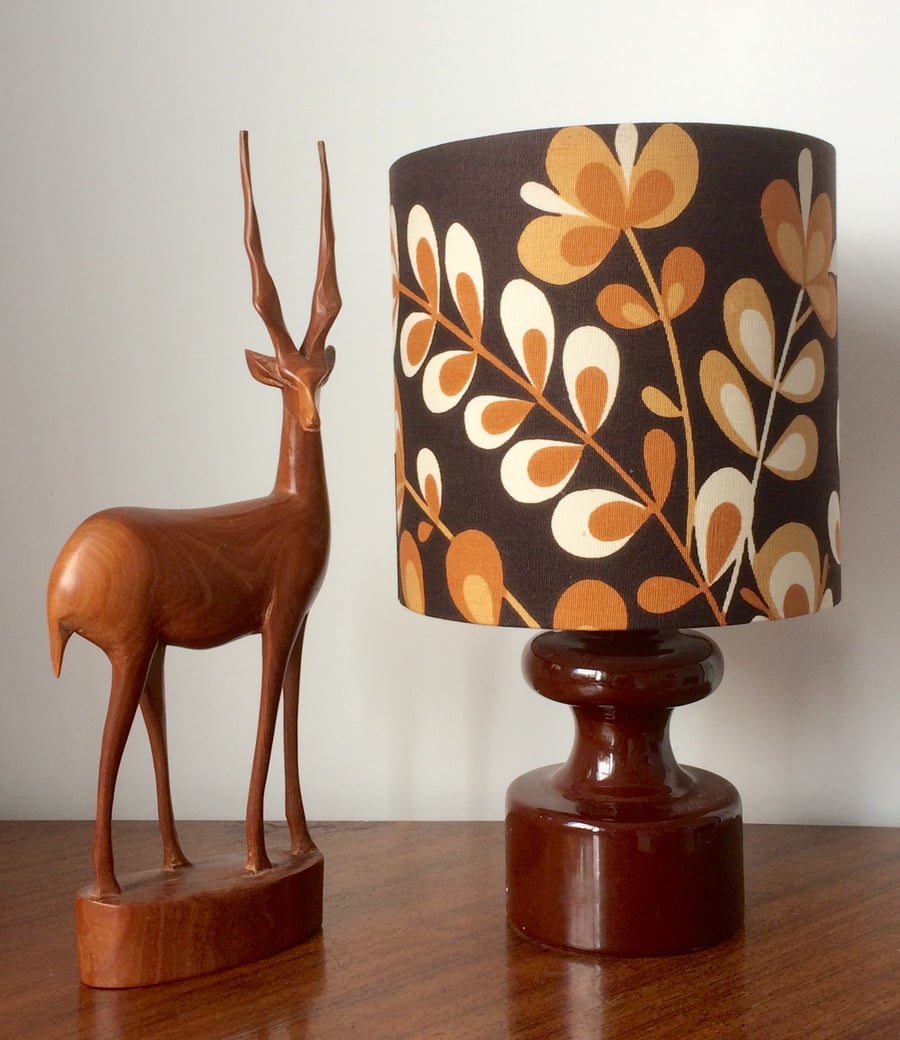 Funky 70s 60s MOD Groovy Brown Vintage Fabric Lampshade