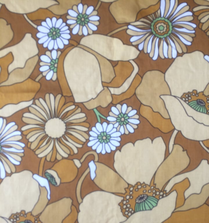 Bold RETRO Floral Lampshade in 60s 70s TATTON Jonelle Mustard  Vintage fabric