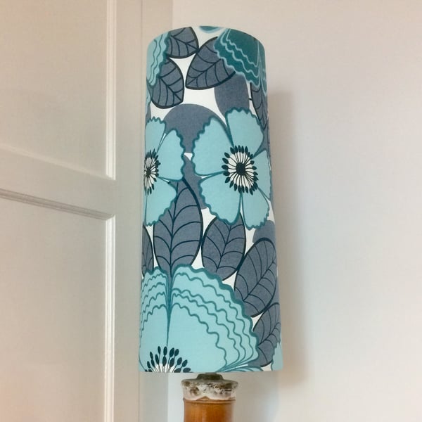 Retro BIG Floral Flower Lampshade 70s 60s BORAS Blue Teal Grey vintage fabric