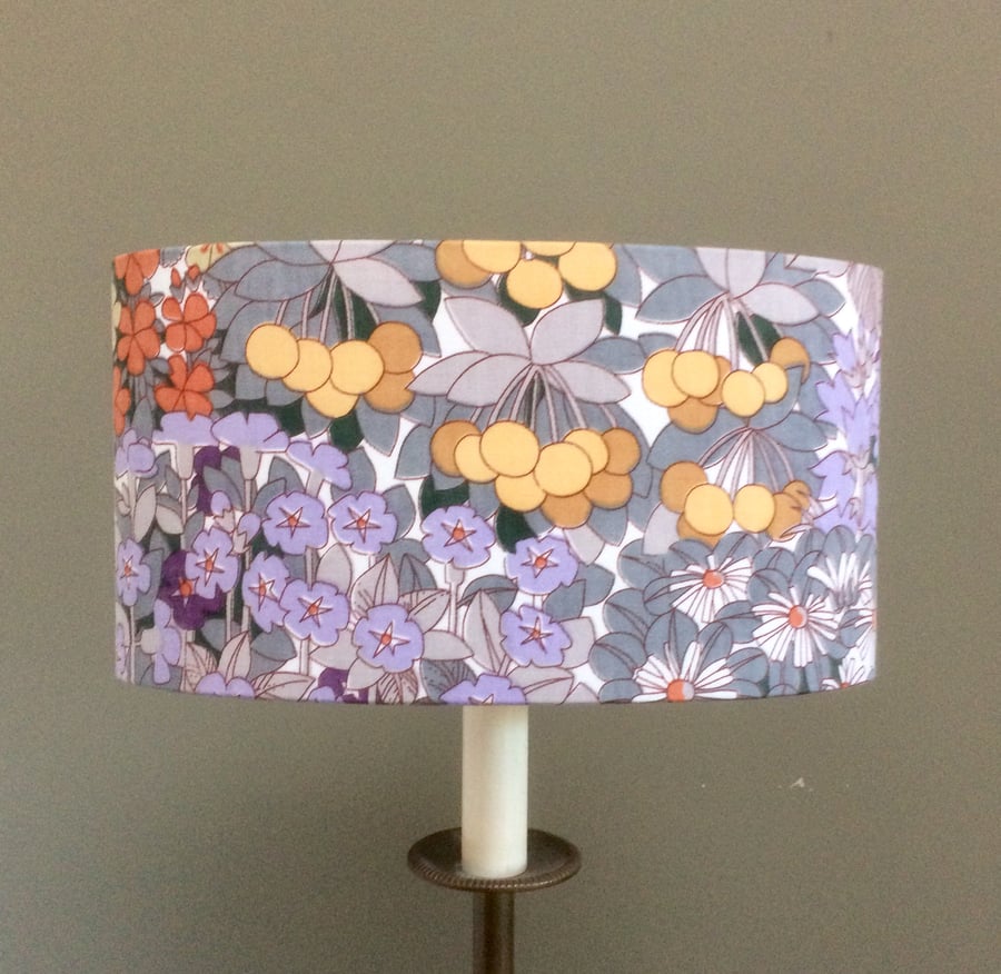 Grey Yellow Lilac Summertime by Pat Albeck vintage fabric Lampshade option