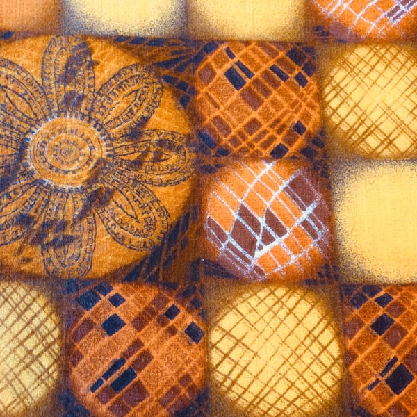 Orange Mid Century Circles Flower 50s 60s Barkcloth vintage fabric Lampshade 