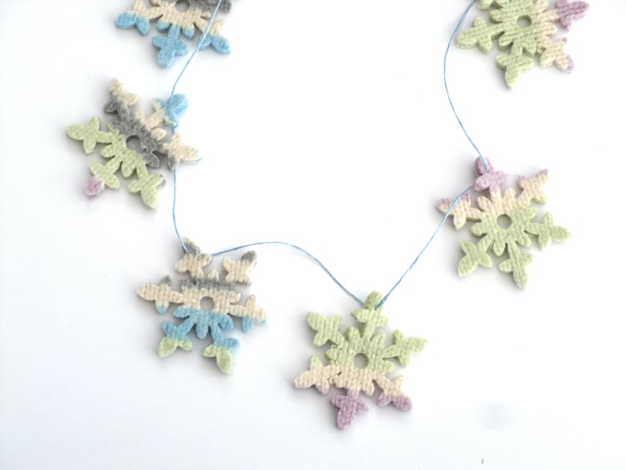 Pastel striped Christmas snowflake felt bunting - 100% Lambswool garland 