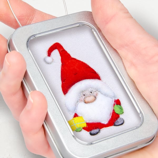 Santa Christmas decoration, 3D Father Christmas in a little tin, decoration