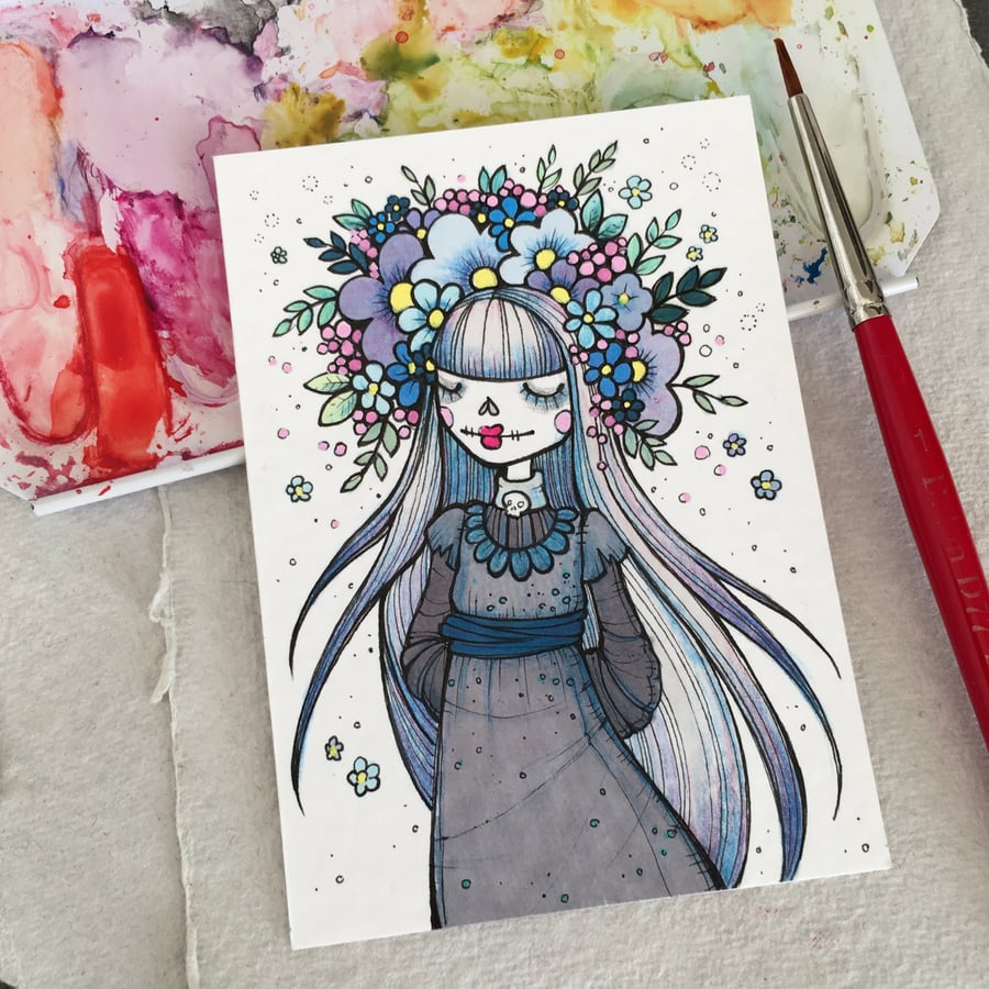 sweet winter witch - original aceo