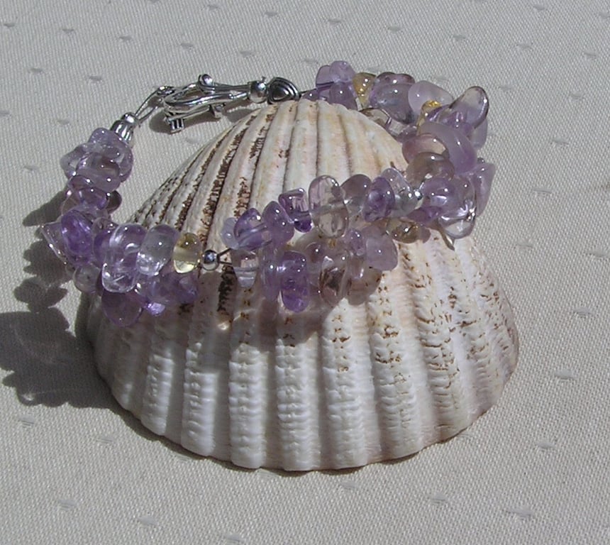 Ametrine Crystal Gemstone Beaded Chakra Bracelet "Lavender Burst"
