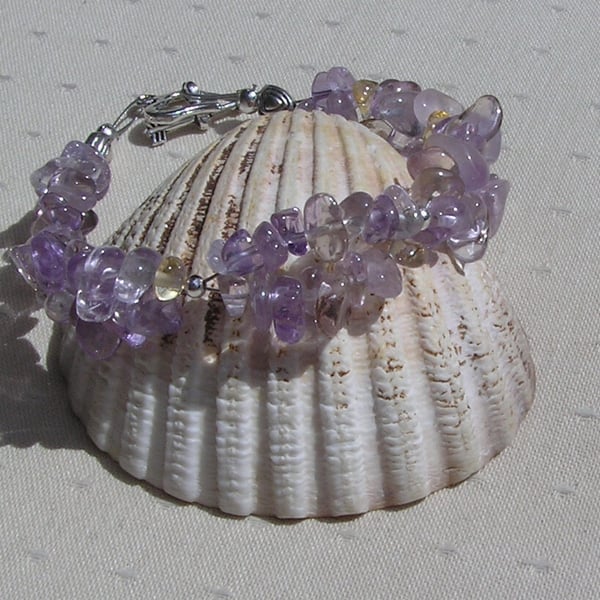 Ametrine Crystal Gemstone Beaded Chakra Bracelet "Lavender Burst"
