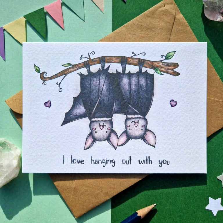 Bat Card, Friendship Card, Birthday Card, Halloween Card, Bat Love Card