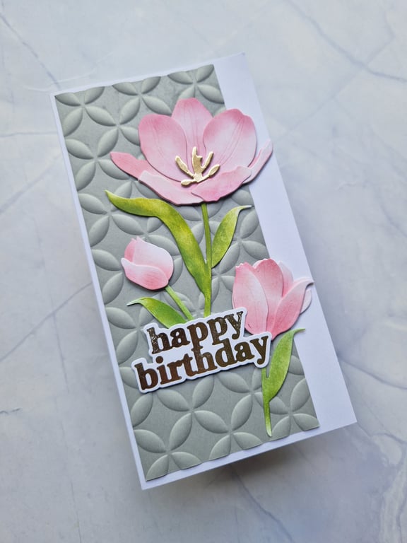 Pink mini slimline tulip birthday card