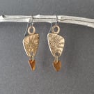 Bronze and seaglass earrings, unique earrings, recycled material