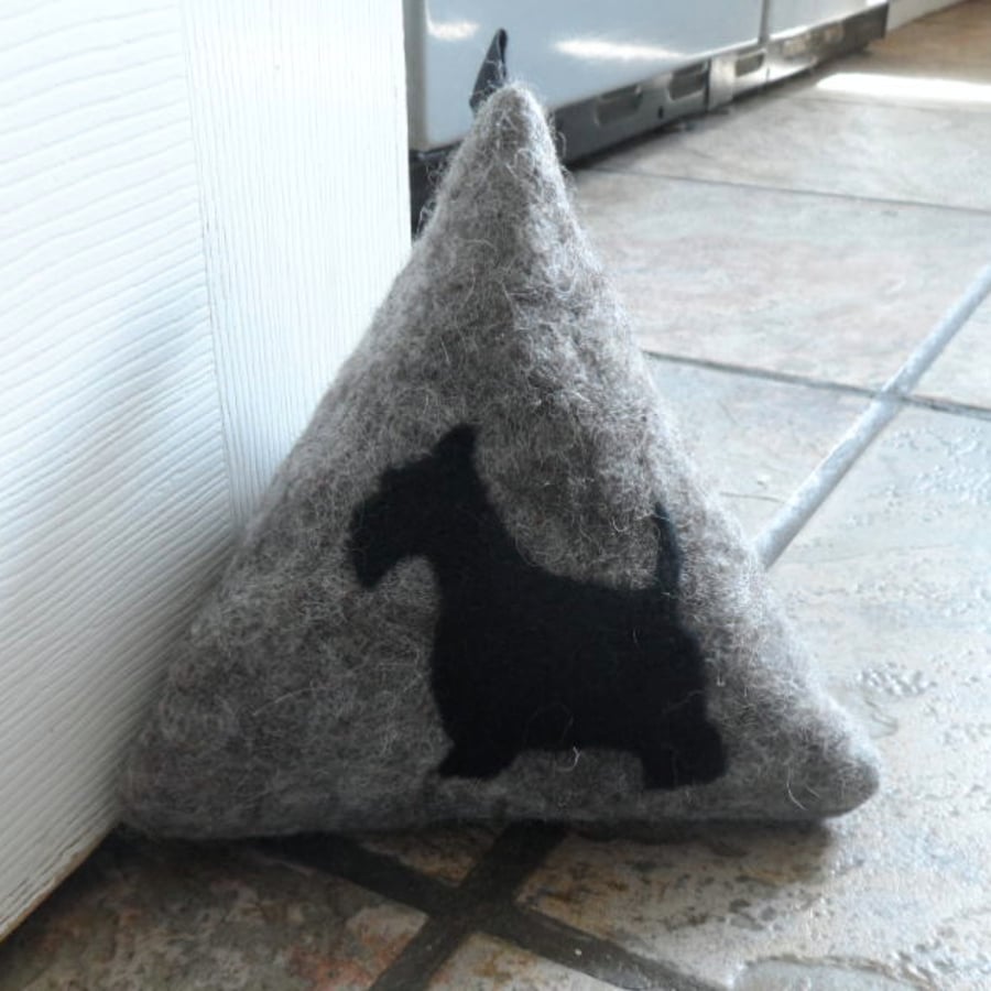 Scottie Dog Doorstop, handmade grey felt