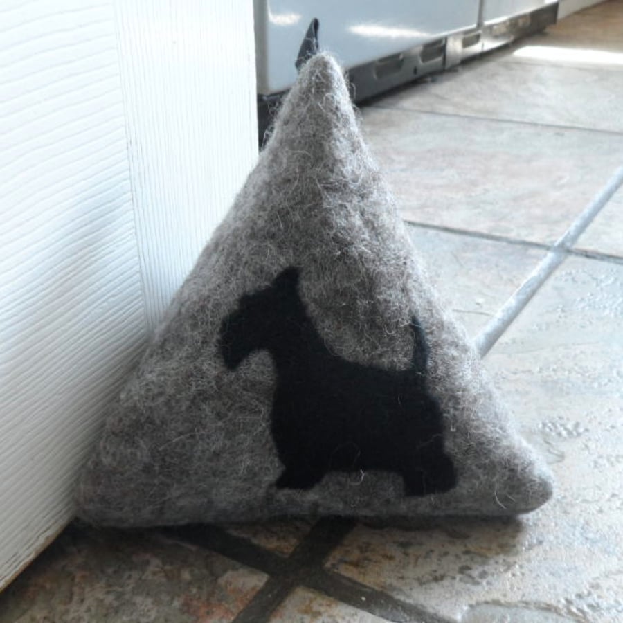 Scottie Dog Doorstop, handmade grey felt Folksy