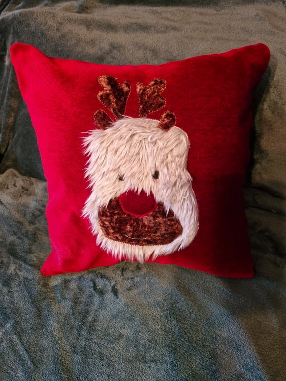 Christmas Red cushion with Reindeer applique