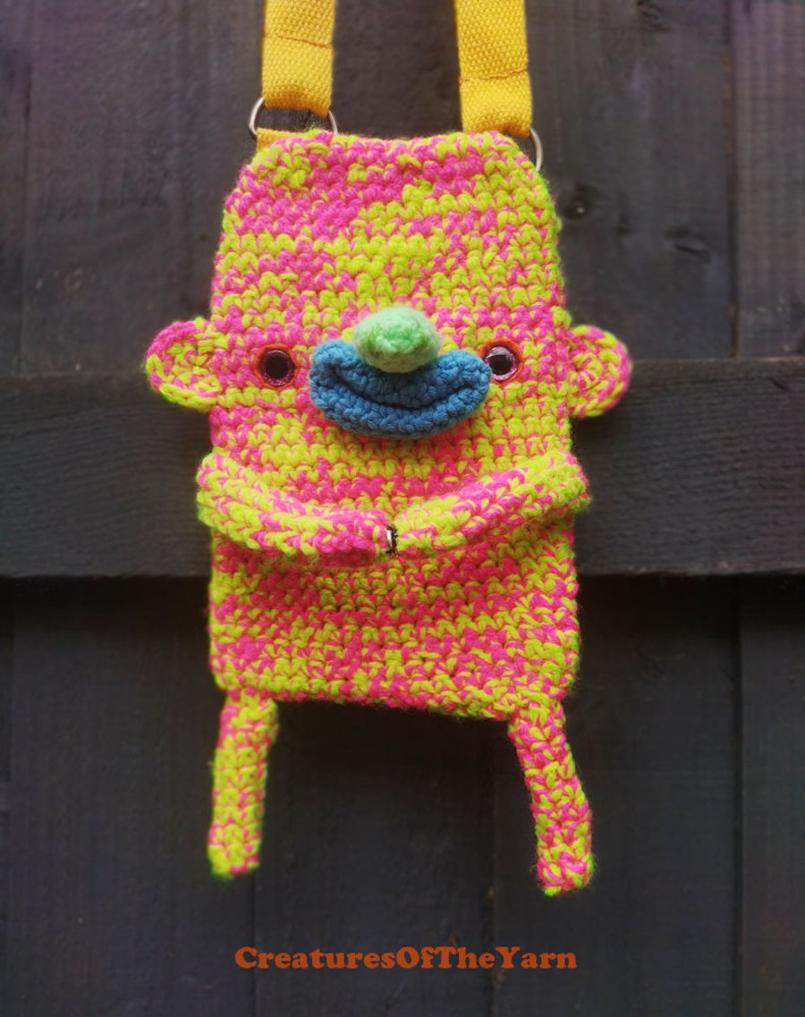 Crocheted, dopamine, small crossbody bag creature, unique colors and design