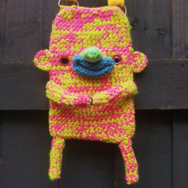 Crocheted, dopamine, small crossbody bag creature, unique colors and design