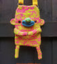 Crocheted, dopamine, small crossbody bag creature, unique colors and design