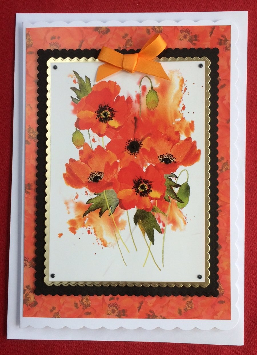 Orange Wild Poppies Card 3D Luxury Handmade Poppy Card Any Occasion Card