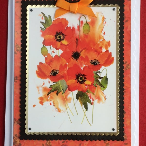 Orange Wild Poppies Card 3D Luxury Handmade Poppy Card Any Occasion Card