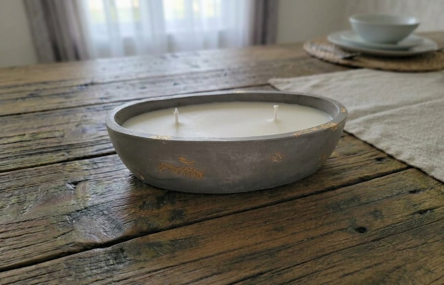 Charcoal Black & Gold Leaf Candle Dish with Candle
