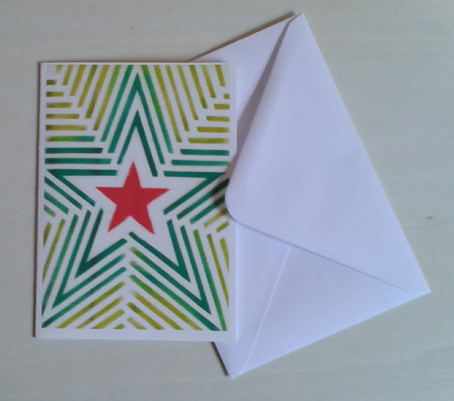 Starburst handmade Christmas card blank inside Folksy