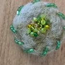 Needle felted brooch, seed bead brooch, flower brooch