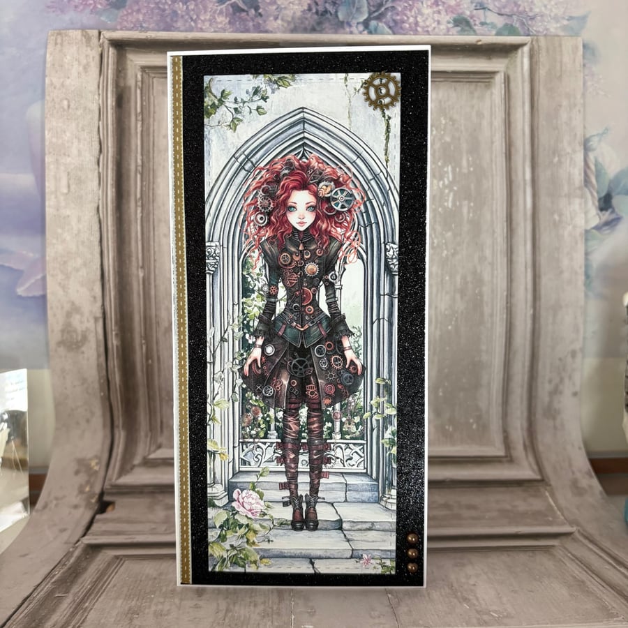 Greeting Card - Left blank for your own  message - Steampunk Girl C267