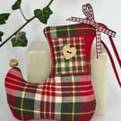 RED & GREEN TARTAN CHRISTMAS ELF STOCKING DECORATION