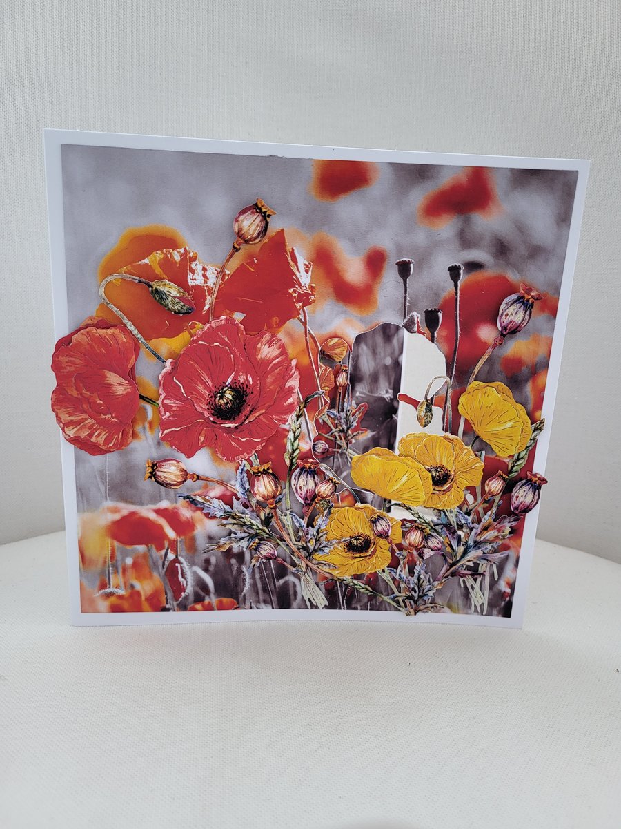 Poppy decoupaged handmade card.