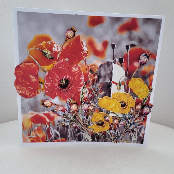 Poppy decoupaged handmade card.
