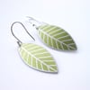 Olive green leaf oval earrings