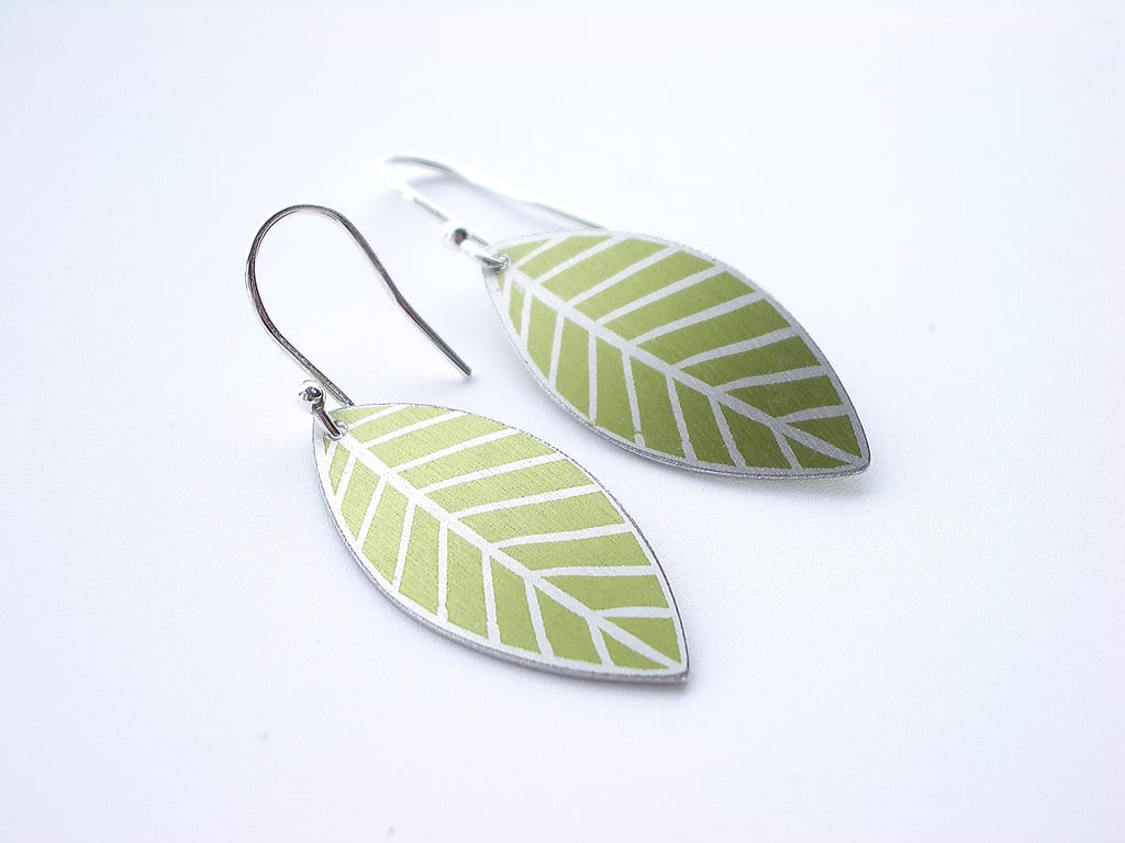 Olive green leaf oval earrings