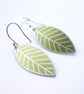 Olive green leaf oval earrings - Image 1