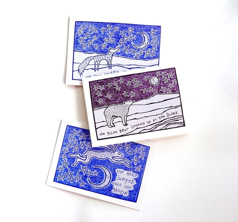 Fox, Bear and Hare Cards - Set of 3 - READY TO SHIP